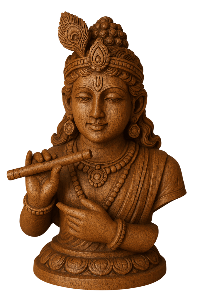 Wooden Lord Krishna Statue - Hand Carved - Divine Home Decor