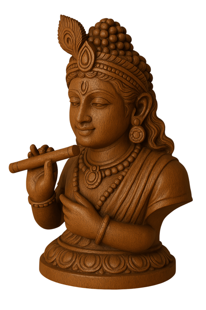 Wooden Lord Krishna Statue - Hand Carved - Divine Home Decor view 2