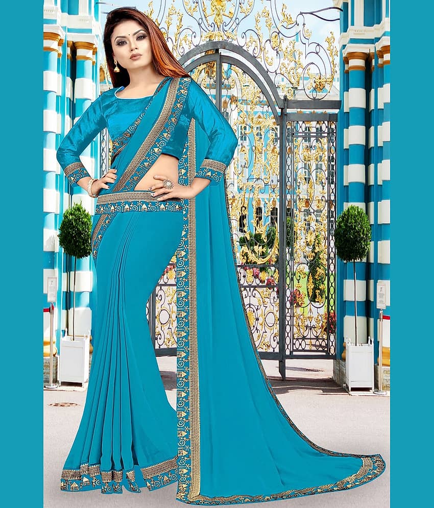 WXW Fashion Lycra Embroidered Regular Saree With Unstitched Blouse Piece ( Brown ) view 2