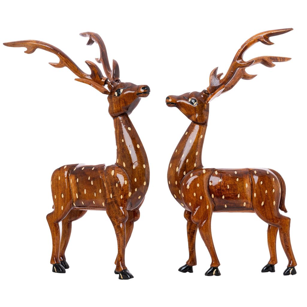 SOWPEACE Handcrafted Wooden Large Deer Set of 2 “Dearest Wood ” showpiece, Set of 2 Premium Artisan Made Tabletop Home Decor for Living R view 2