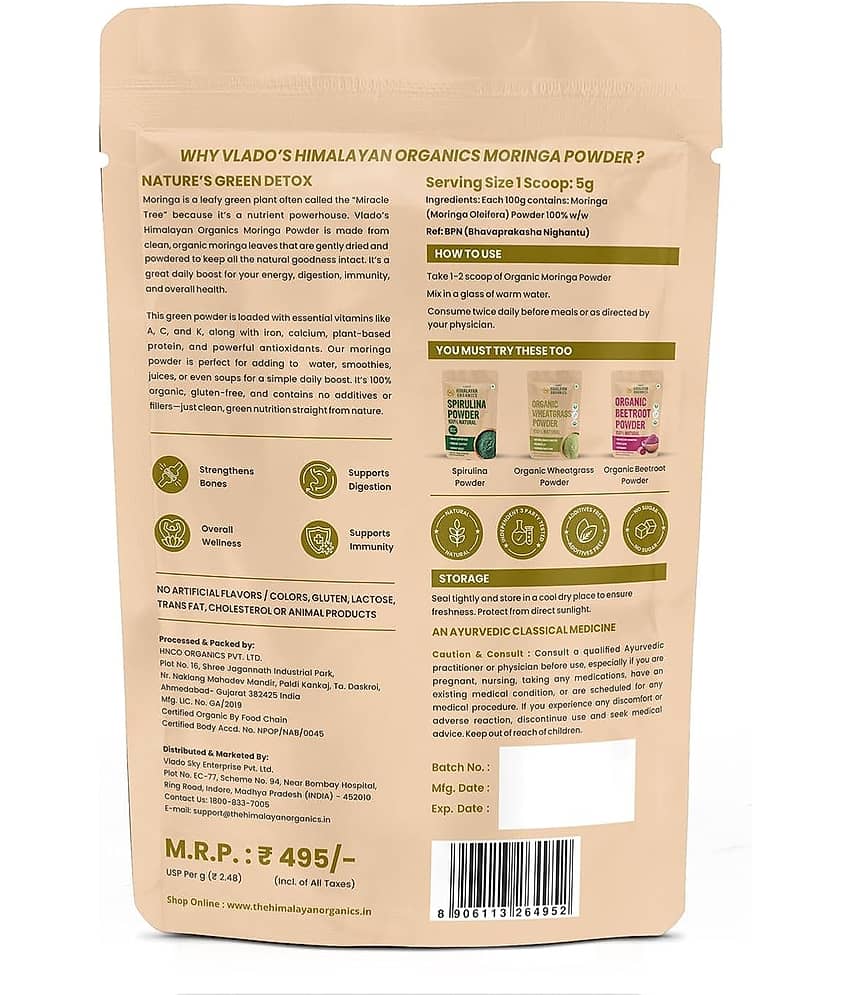 Vlado's Himalayan Organics Moringa Powder 200g Organic Superfood Drumstick Leaf Powder view 2