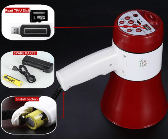 Portable Handheld Microphone (Loudspeaker) with USB, TF Card, Recorder & Music Function | 2400mAh Rechargeable Battery | Megaphone for Events, Rallies & Schools view 2