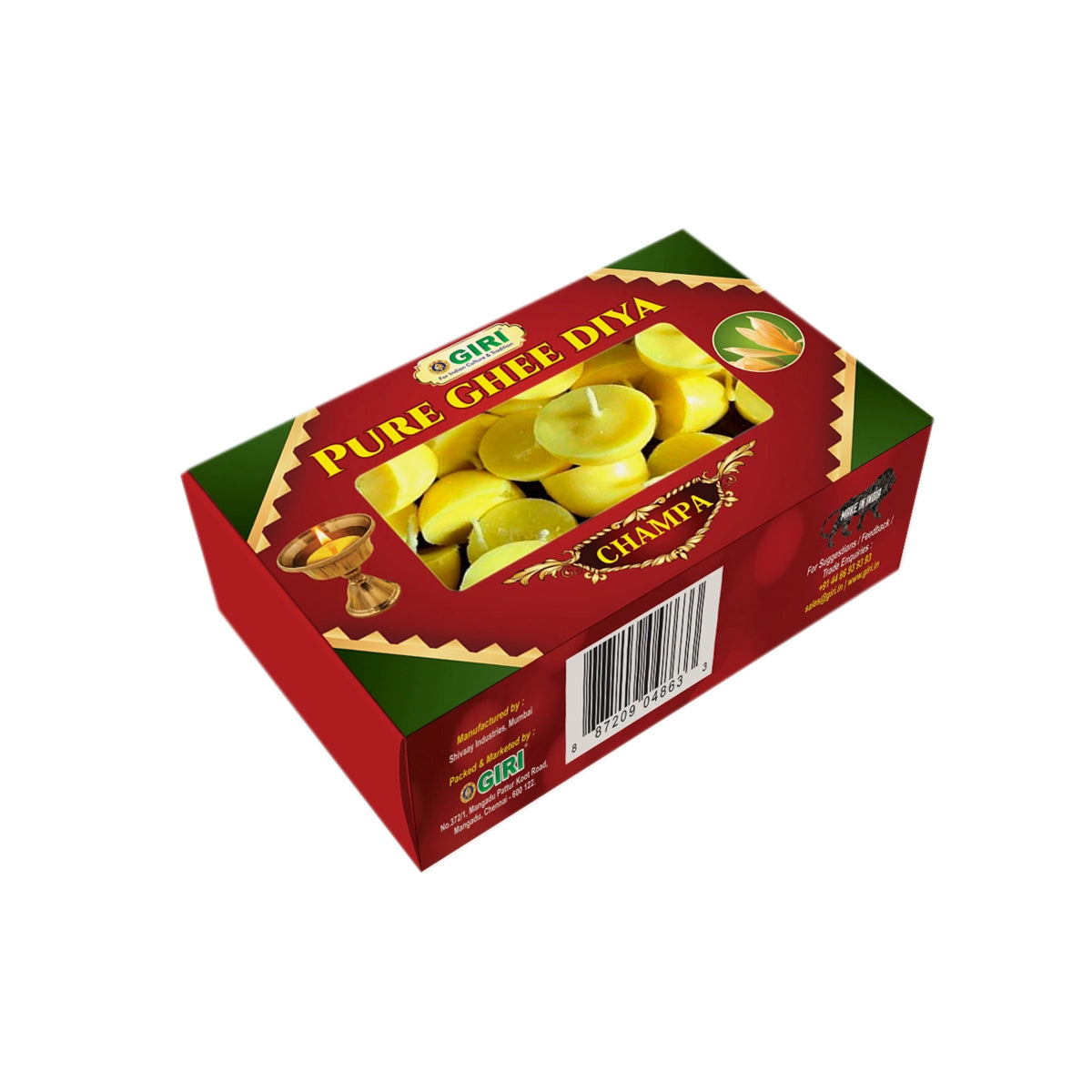 Giri Pure Ghee Diya - 50 Pcs | Ghee Wicks | Diya Batti | Jyot Batti | Ghee Cotton Wicks for Pooja Champa view 2