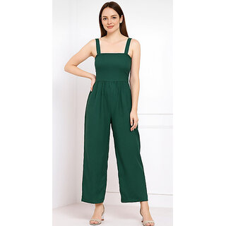 Sands Apparel Dark Green Graphic Print Polyester Jumpsuit for Women Trendy Casual Party Wear Outfit