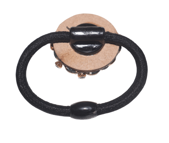 Floral Gemstone Embellished Black Elastic Hair Tie view 2