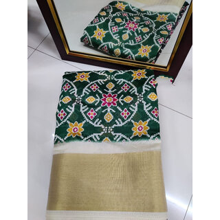 Dark Green Animal Printed Ikkat Designer Printed Saree view 2