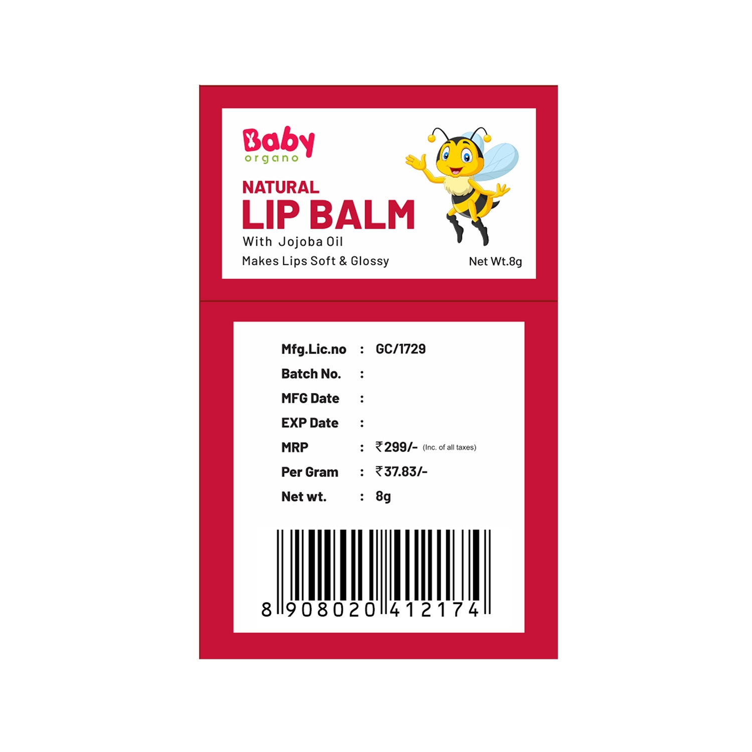 BabyOrgano Natural Lip Balm Strawberry Flavour - 8g view 2