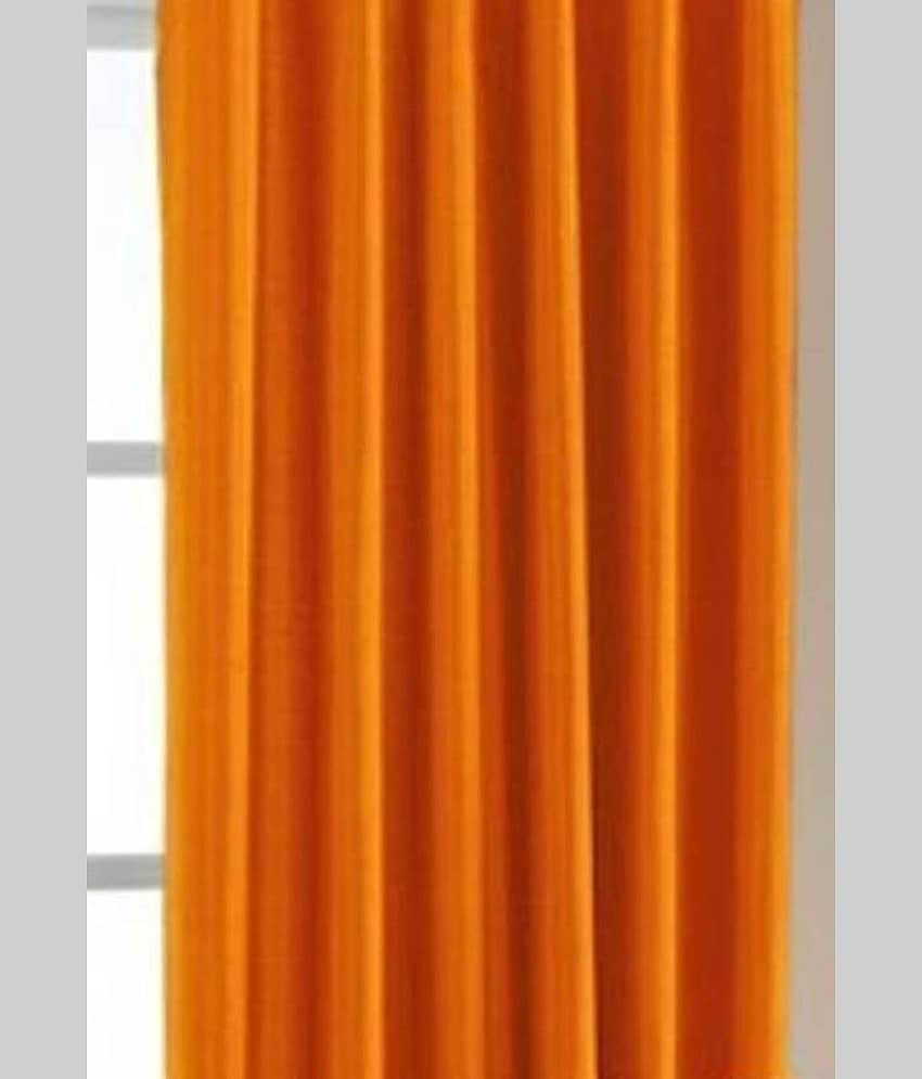N2C Home Solid Semi-Transparent Eyelet Curtain 7 ft ( Pack of 2 ) - Orange view 2