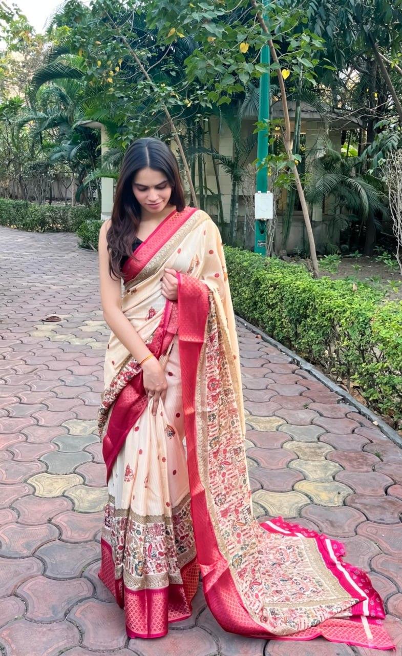 Fancy Dola Silk Elephant Printed Saree view 2