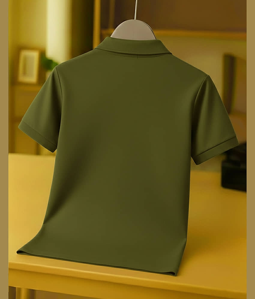 AOOSH Men Cotton Blend Regular Fit Checks Polo T Shirt ( Dark Green ) view 2