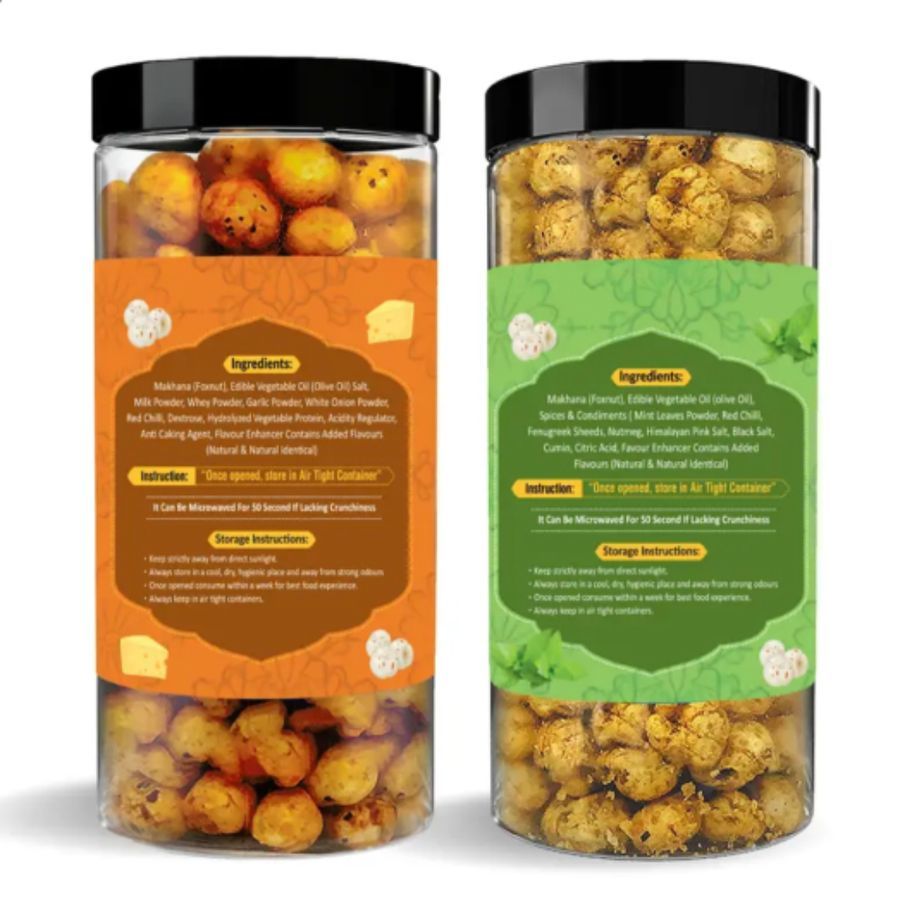 Roasted Makhana Combo – Pudina Party & Tangy Cheese | Premium Crunchy Fox Nuts - 160 gm - Two snack jars view 2