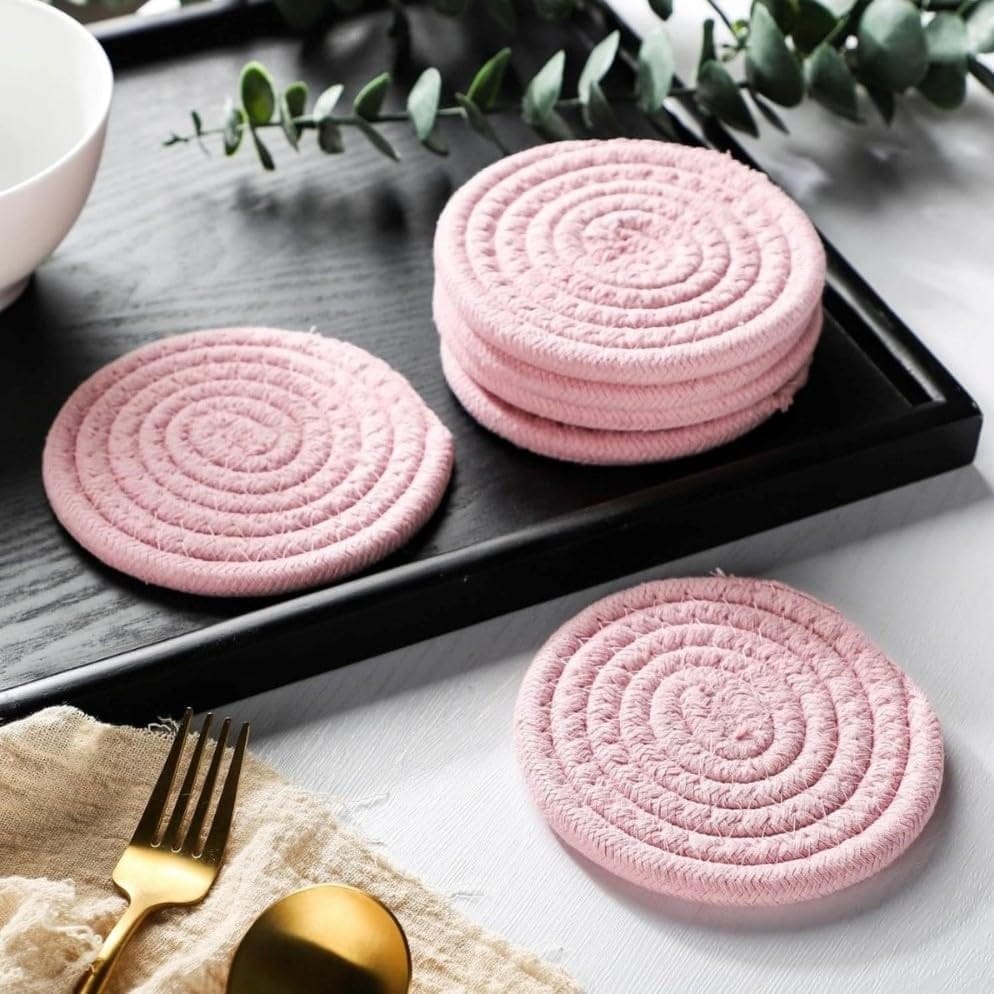 Generic Cotton Rope Drink Coasters 6 Pcs Set (Pink)-PID66417 view 2