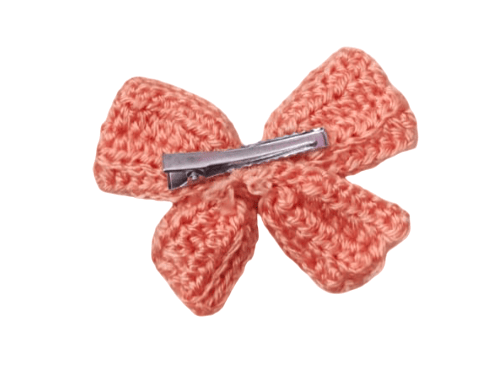 Handmade Crochet Bow Hair Clip - Coral Peach with Rhinestone (pack of 2) view 2
