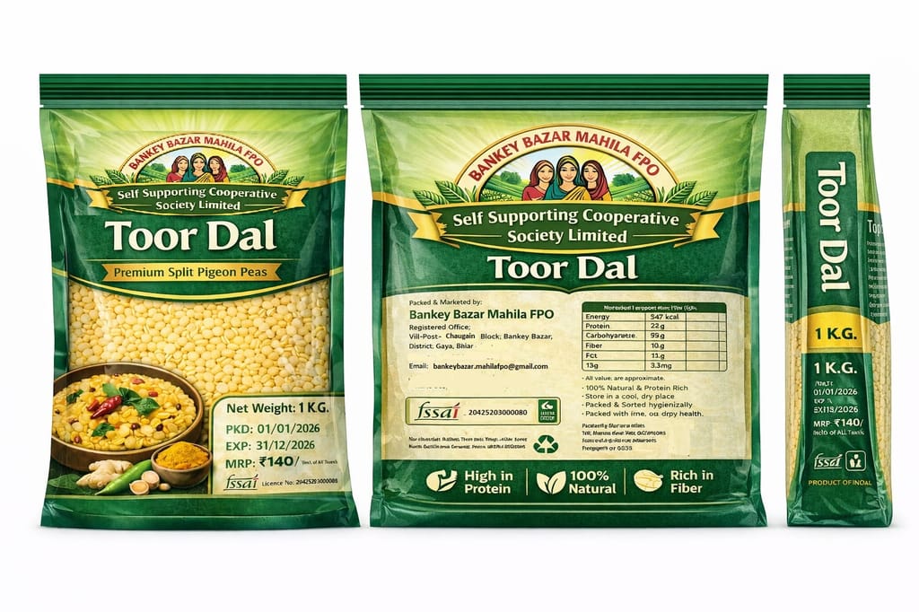 Bankey Bazar Mahila FPO Self Supporting Cooperative Society Limited Toor Dal Premium Split Pigeon Peas 1 KG view 2