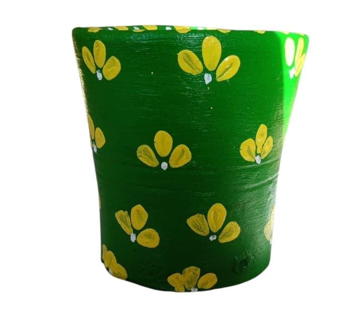 Green Hand-Painted Flower Pot with Drainage Hole for Indoor and Outdoor Plants