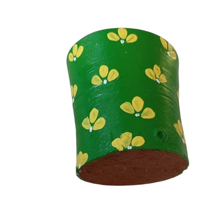 Green Hand-Painted Flower Pot with Drainage Hole for Indoor and Outdoor Plants view 2
