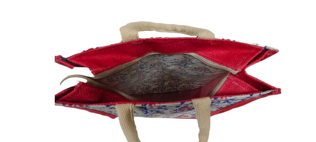 Red and Blue Floral Jute Bag view 2