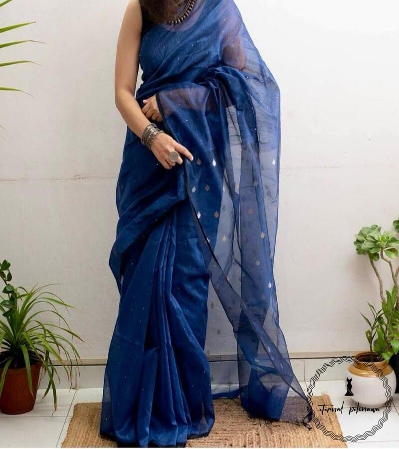 Beautiful Linen Silk Saree Silky Texture view 2