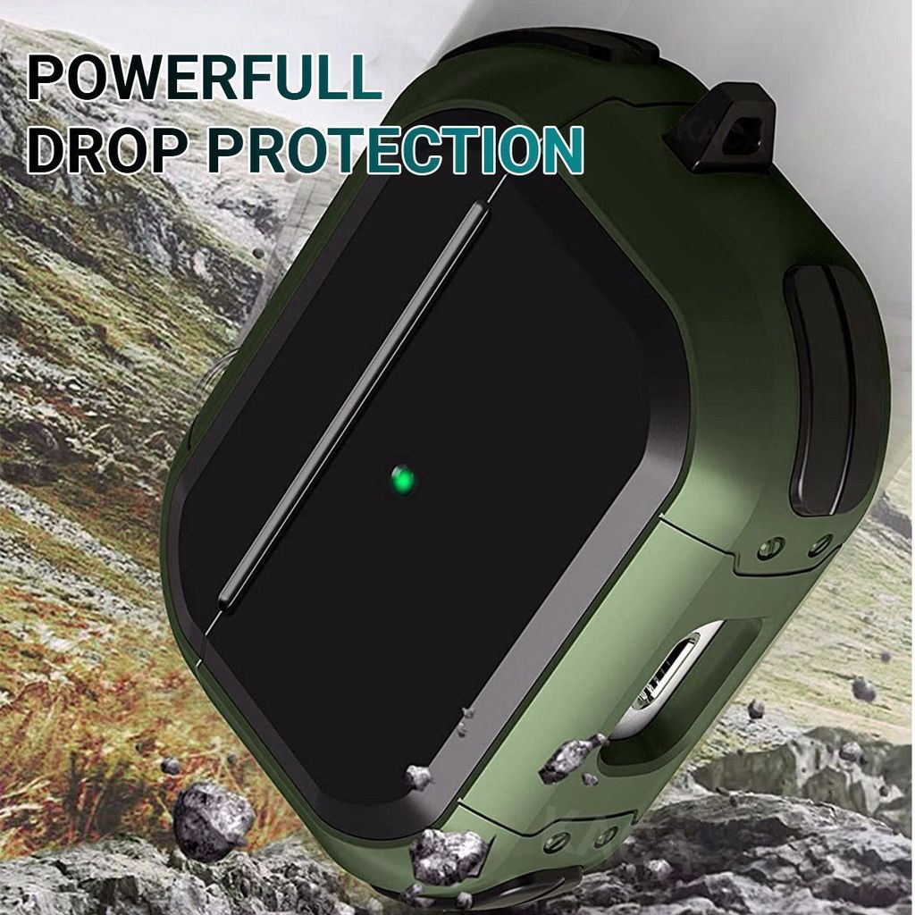 LIRAMARK Tough Rugged Hard Shell Armor case cover for Airpods Pro (2019), AirPods Pro 1st Generation (Green) view 2