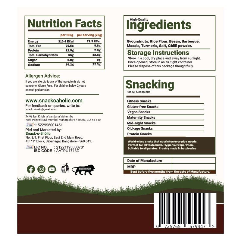 Snack O aholic Roasted Barbeque Peanuts - 100g view 2