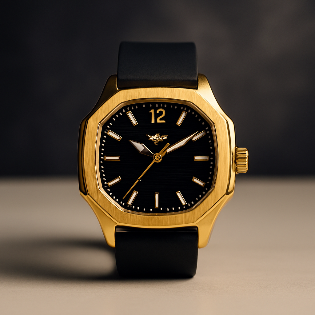 Gold-Tone Black Dial Analog Watch view 2