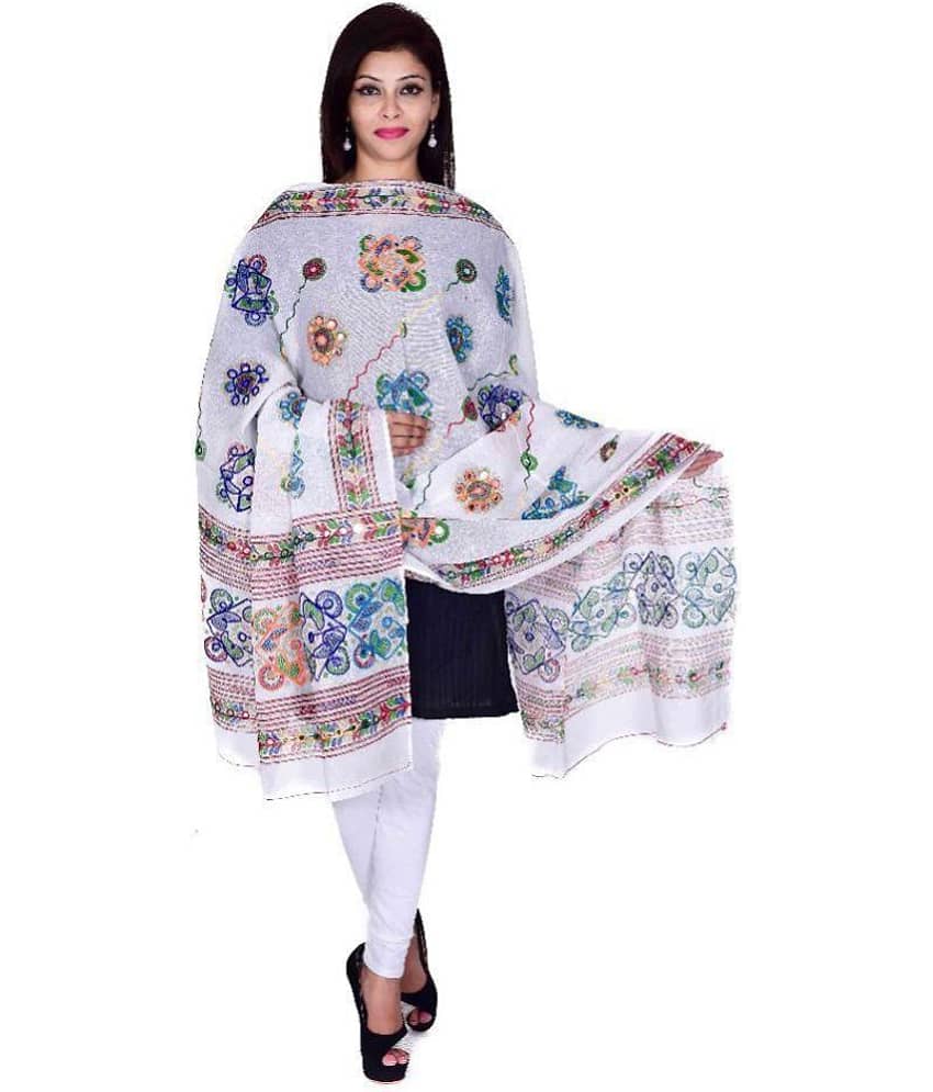 Apratim White Cotton Kutch Embroidered Dupatta view 2