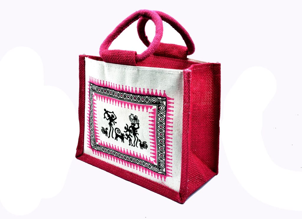 Handcrafted Jute Tote Bag with Warli Painting - Eco-Friendly view 2