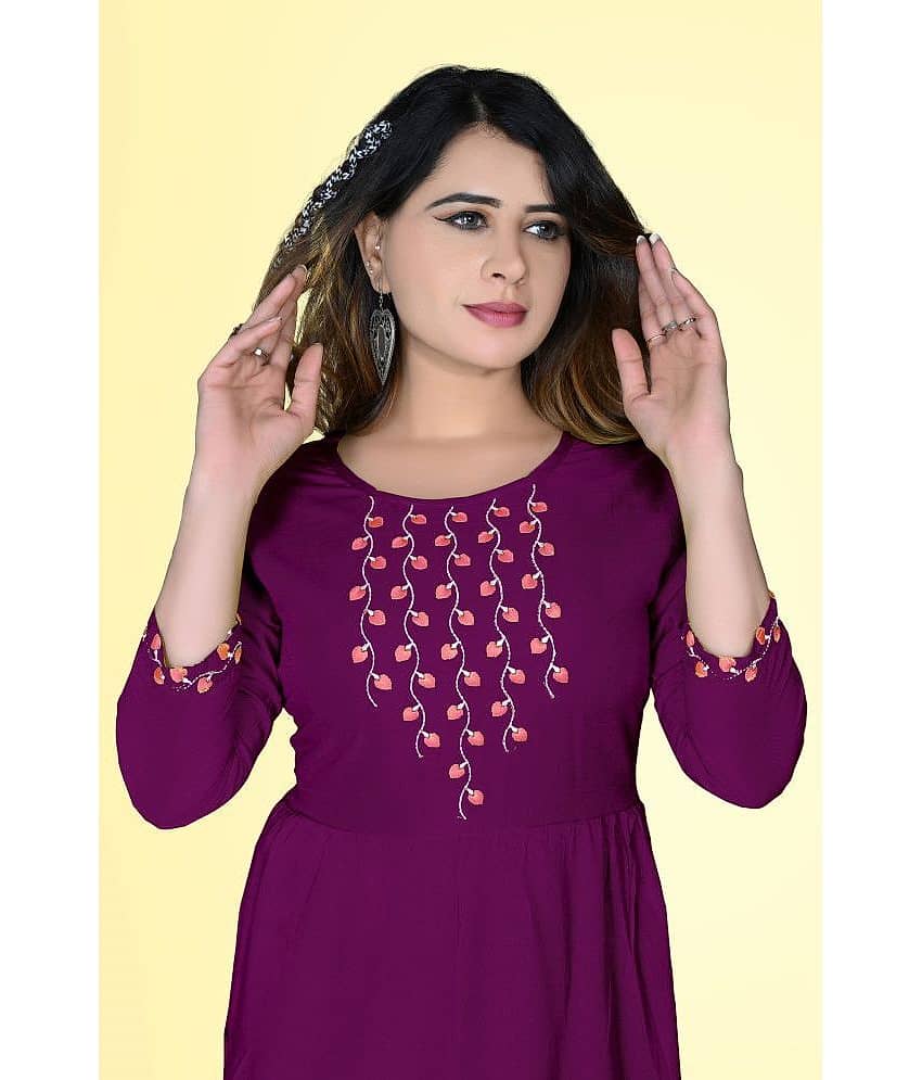 haya fashion - Magenta Rayon Women's Straight Kurti ( Pack of 1 ) view 2