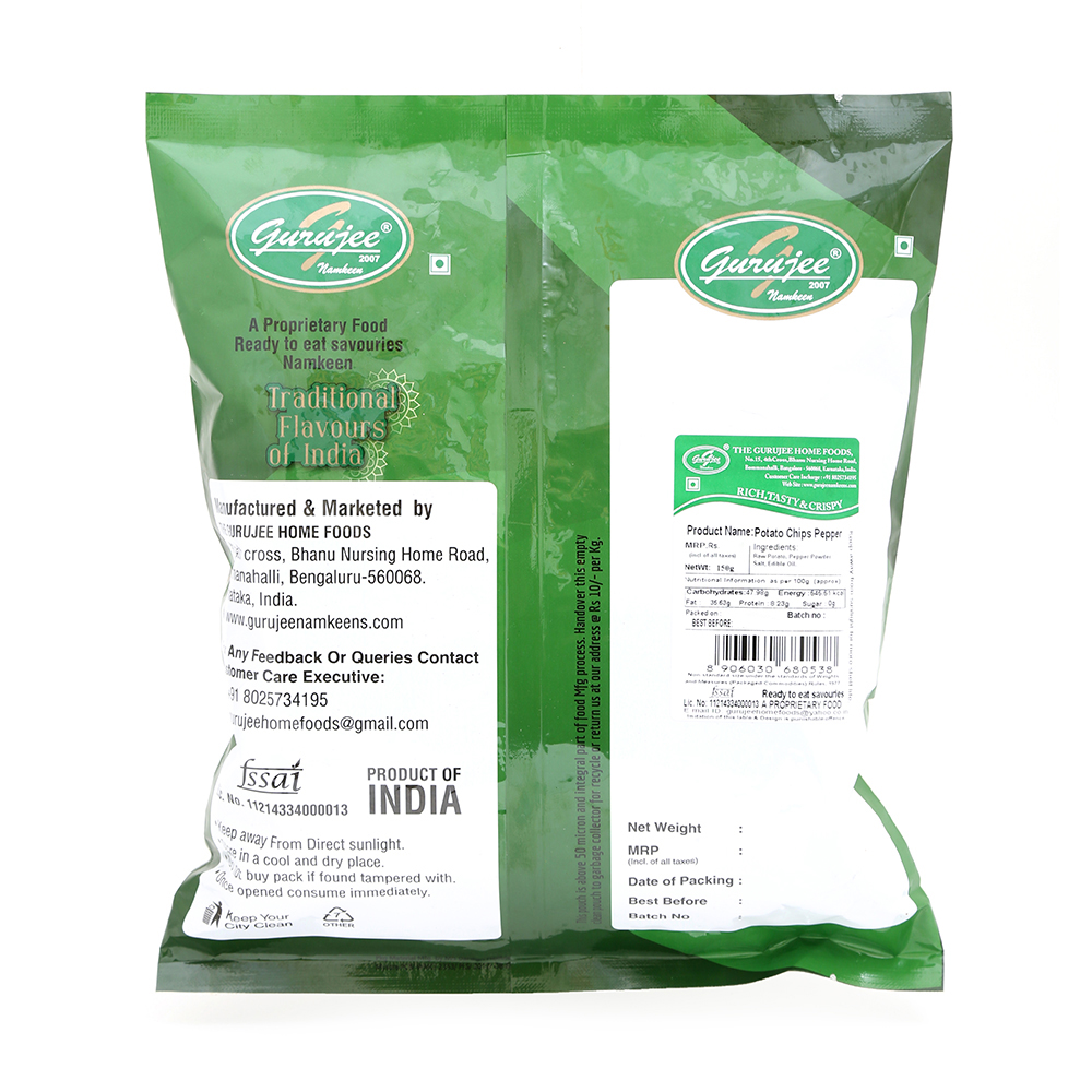 Gurujee Namkeen Potato Chips Pepper, 150 gm view 2