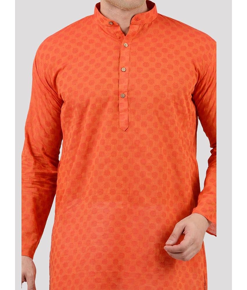 Maharaja - Orange Cotton Blend Regular Fit Men's Kurta Pyjama Set ( Pack of 1 ) view 2