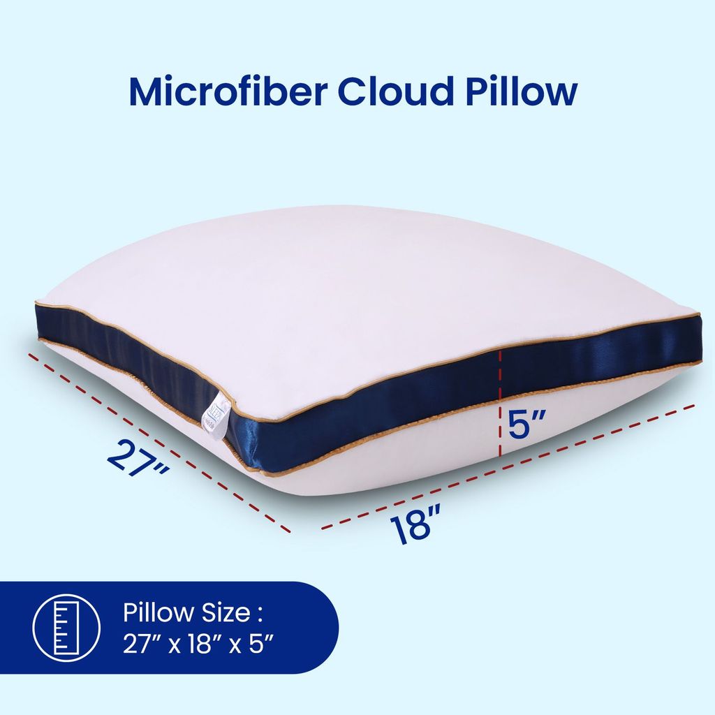 Sleepsia Microfiber Bed Pillow for Sleeping - Down Alternative Ultrasoft Cotton Washable Pillow with Satin Gusset- Queen (Blue, Pack of 2) view 2