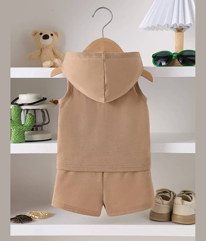 CUTEVIBE Pack of 1 Unisex Hosiery T-Shirt & Shorts Set ( Beige ) view 2