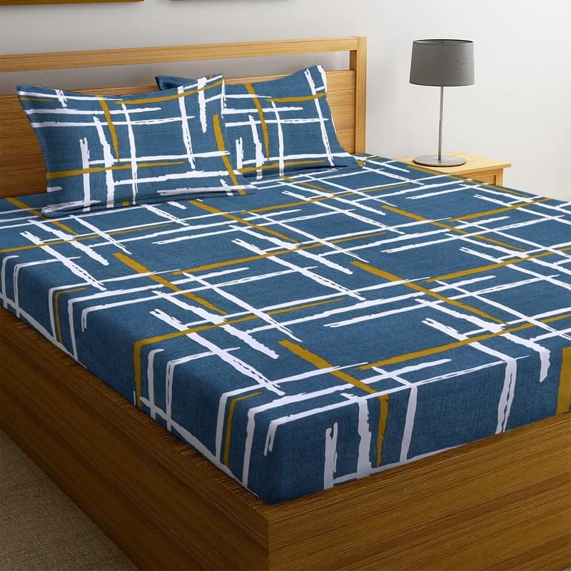 Global Home 210 TC Cotton Feel | Printed King Size Fully Fitted Bedsheet With 2 Pillow Covers view 2
