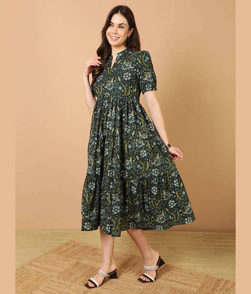 Antaran Women Cotton Printed Fit & Flare Dress ( Blue ) view 2