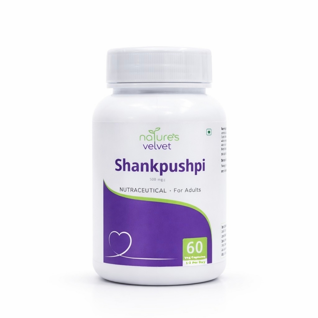 Natures Velvet Shankhpushpi Extract 500 mg Veg Capsules for Brain Health, Memory Support & Nervous System Wellness – 60 Veg Capsules