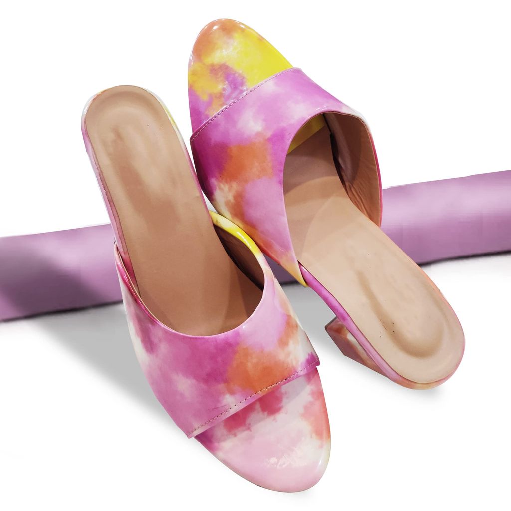 Holographic Multicolor Fashion Sandals | Peach Pink Multicolor Comfortable and Stylish Block Wedge Slip On | For Casual Wear & Formal Wear Occasions 3 Inches Heel | For Women & Girls (numeric_5) view 2