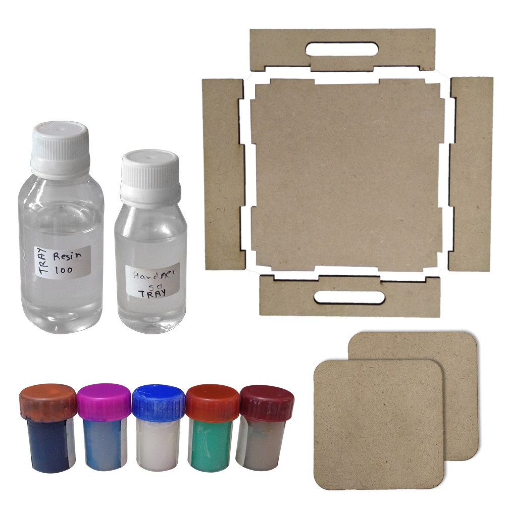 Resin Art on MDF Tray with Squrare Tea Coasters DIY Kit by Penkraft view 2