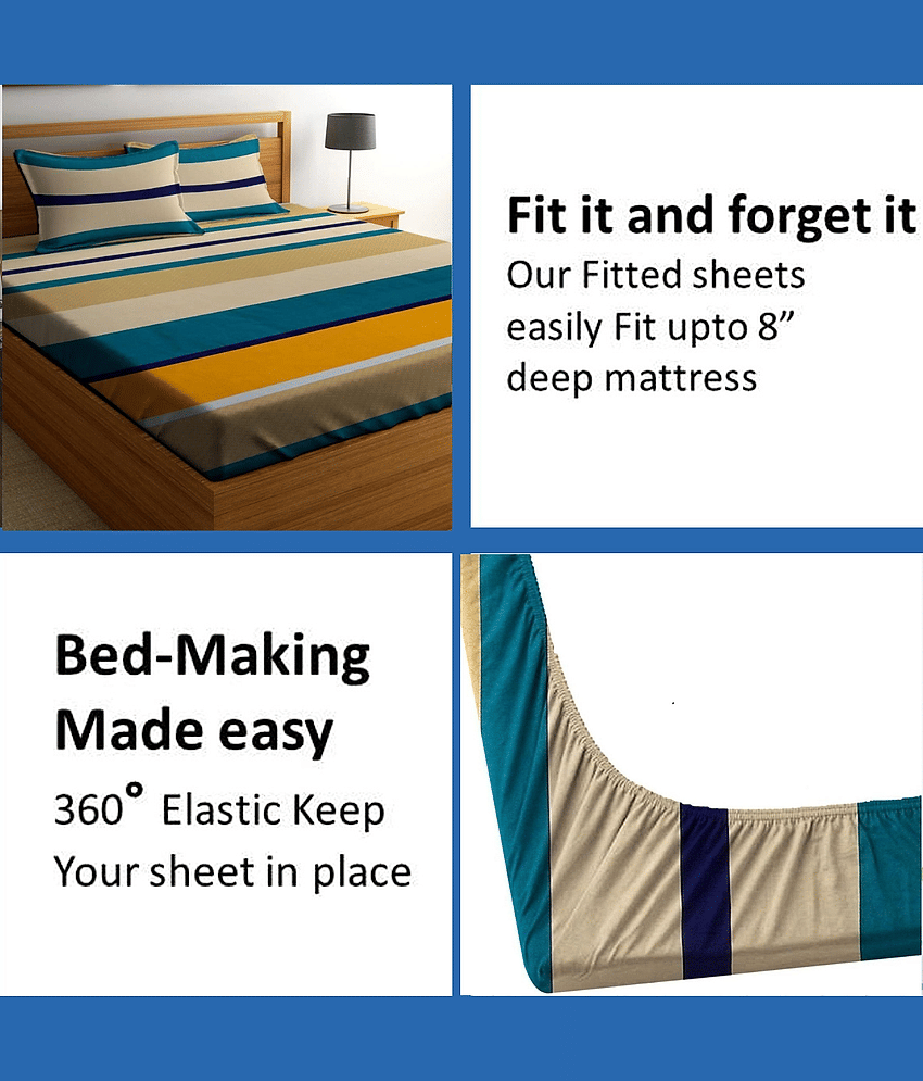 Apala Microfibre Abstract Printed Fitted Double Bedsheet With 2 Pillow Covers- Yellow view 2