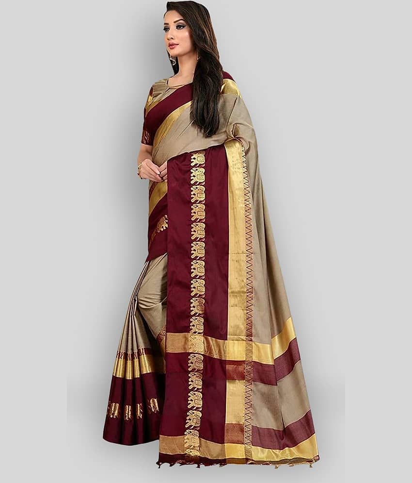 FAB SILK Cotton Silk Printed Saree With Unstitched Blouse Piece ( Beige ) view 2