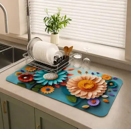 Quick Dry Water Absorbing Kitchen Mat Dish Drying Pad Non Slip Washable Sink Mat 40x60 cm