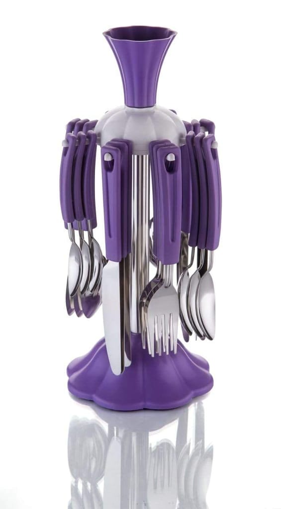 HAPPI Cutlery Set for Dining Table with Stand Stylish 24 Pieces Stainless Steel Flora- 6 Tea Spoon, 6 Dessert Spoon, 6 Dessert Fork,6 Butter Knife view 2