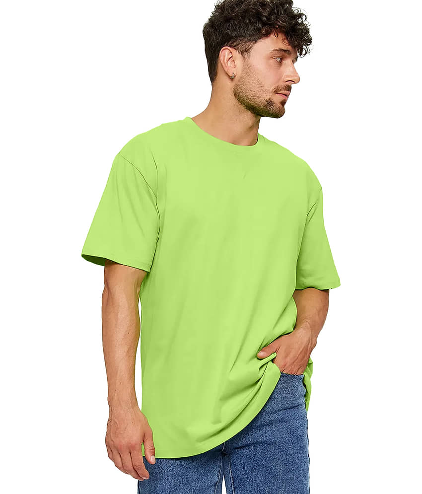 Trond Men Cotton Blend Oversized Fit Solid T-Shirt ( Green ) view 2
