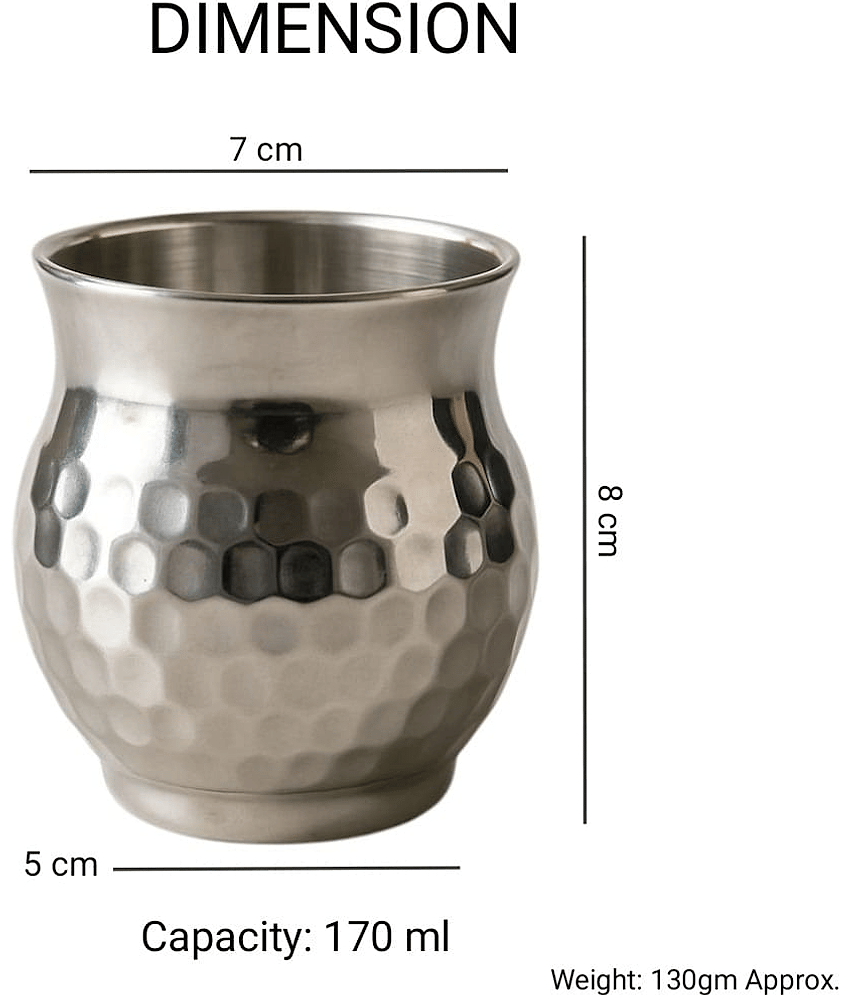 Visaxmi Textured Steel Tea Cup 170 ml ( Pack of 4 ) view 2