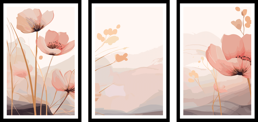 SET OF 3 BOTANICAL FLORAL PAINTINGS 48in X 24in WITH BLACK FRAME view 2