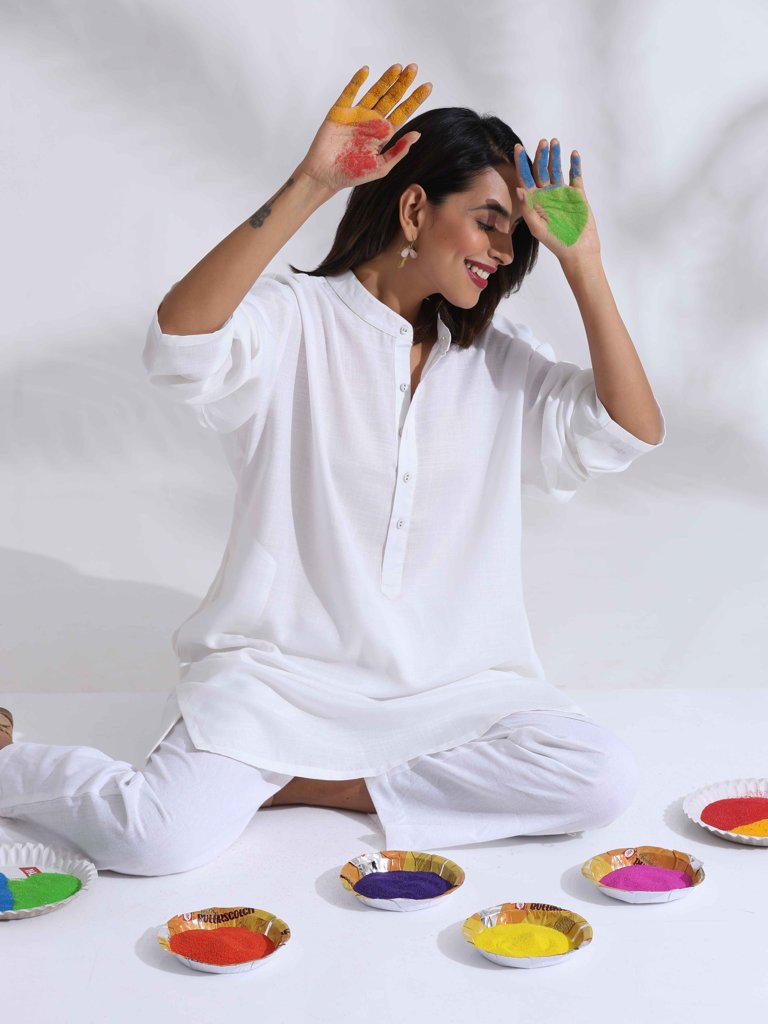 trueBrowns White Unisex Freesize Holi Kurta - White (Free Size) view 2