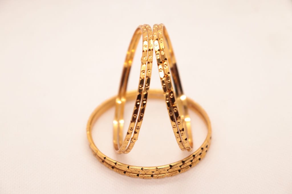 Gold Bangles Set of 4-Yellow Gold, Textured Design, Indian Jewelry view 2