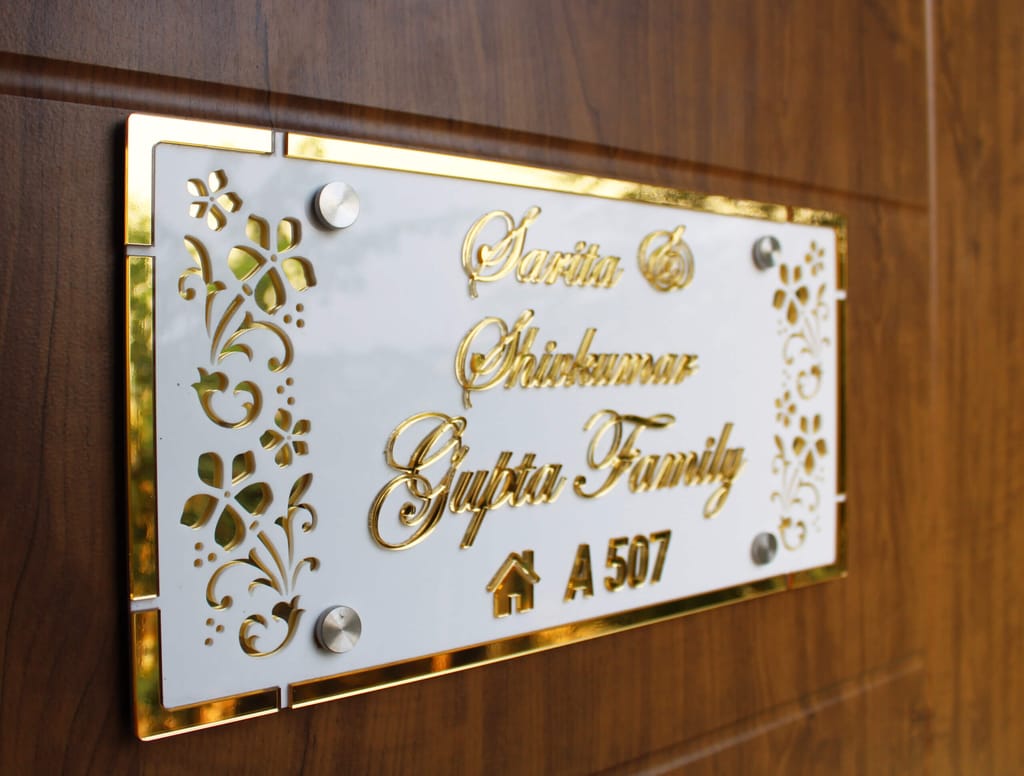 iCreations Personalised Home Name Plate with Golden Acrylic embossed letters (8x16 Inch) view 2