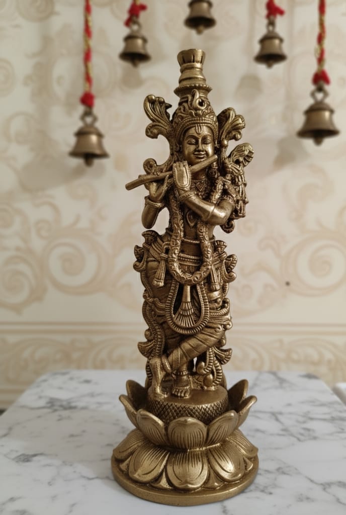 Radha Krishna brass idol view 2