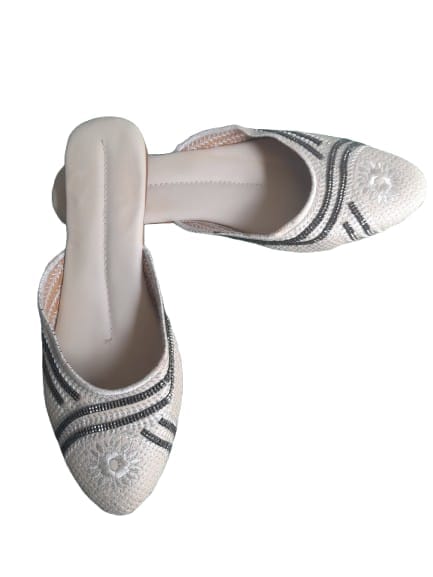 Beige Embroidered Mule Flats - Comfortable & Stylish view 2