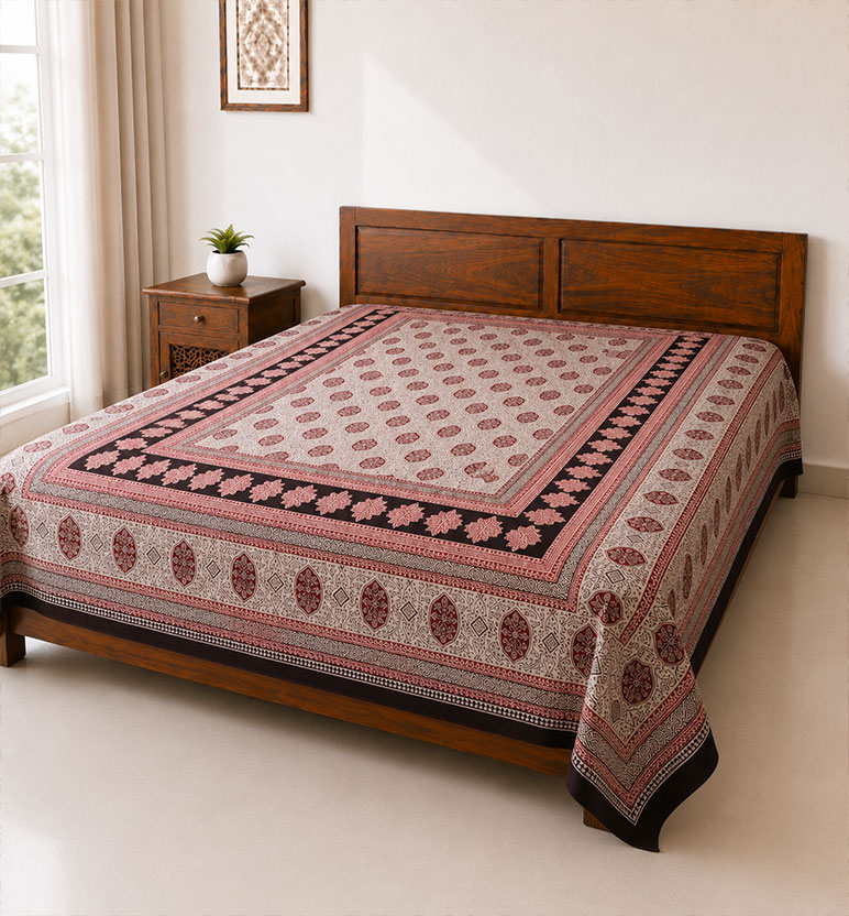Hand Block Printed Bagh Cotton Double Bedsheet view 2